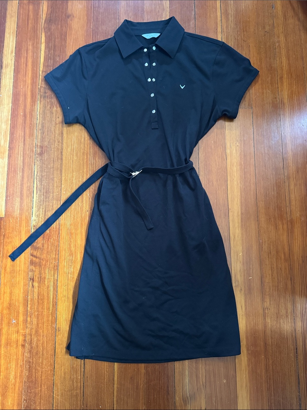 Callaway Black Polo Dress with Slim Waist Tie